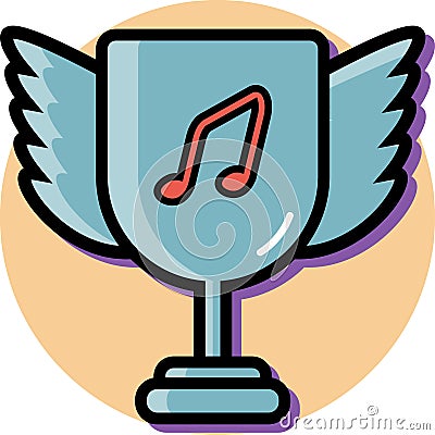 Trophy wings for music winner icon flat design Vector Illustration