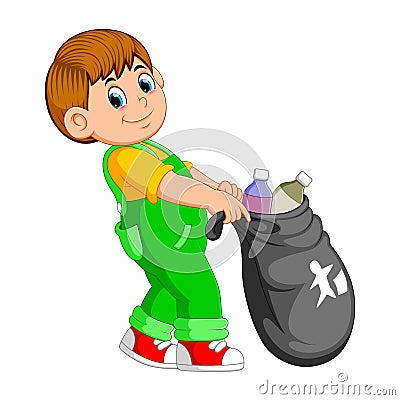 A man carry trash bag Vector Illustration