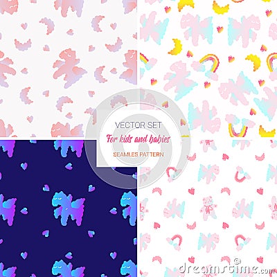 Cute seamless pattern set.Cloudy horse and bear with rainbow. Cute illustration Vector Illustration