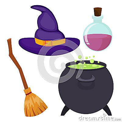 Witch elements pack vector design illustration isolated on white background Vector Illustration