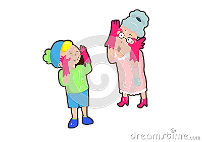 Grandma playing with her grandson, vector Illustration on a white background Vector Illustration