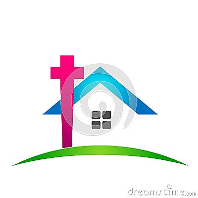 Real estate city church logo church cross home house logo icon element vector on white background Cartoon Illustration