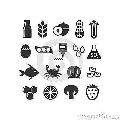 Black isolated food allergens icon set. Vector Illustration