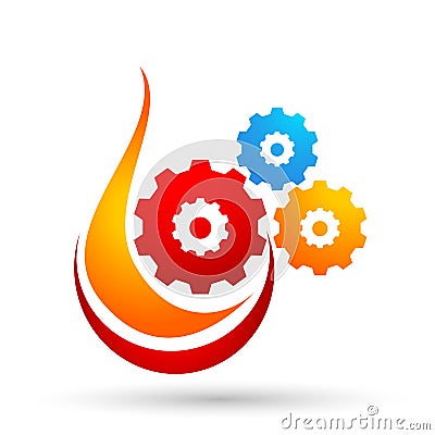 Gear flame fire logo icon vector element on white background Cartoon Illustration