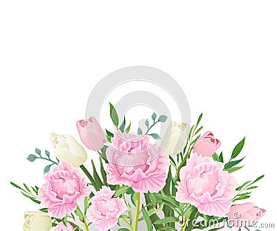 Background with a bouquet of peonies and tulips Vector Illustration