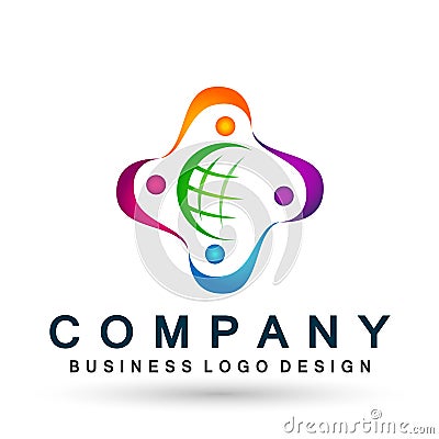 Globe world people Diversity union team work logo icon element vector on white background Cartoon Illustration