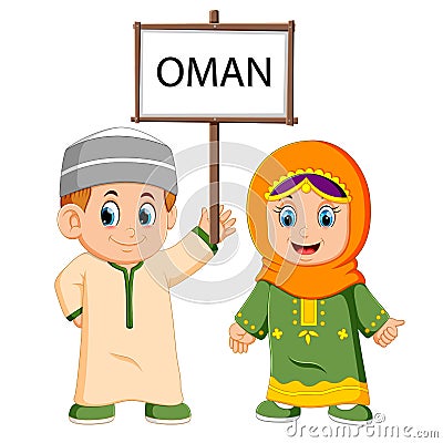 Cartoon oman couple wearing traditional costumes Vector Illustration