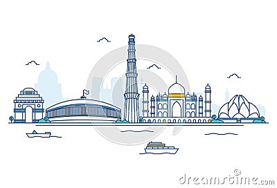 Vector Cartoon Illustration Of Skylines. Vector Illustration