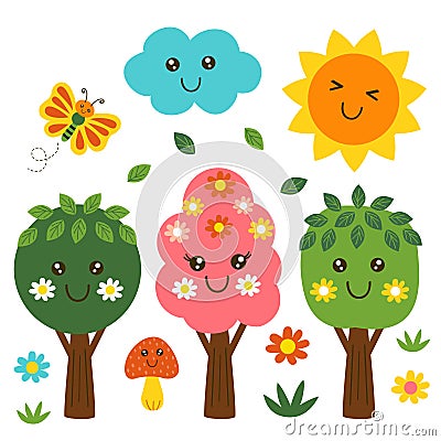 Isolated funny forest kawaii part 1 Vector Illustration