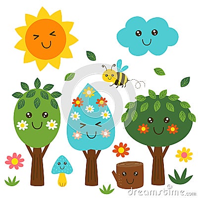 Isolated funny forest kawaii part 2 Vector Illustration