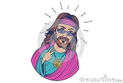 Vector Cartoon Illustration Of God Jesus. Vector Illustration