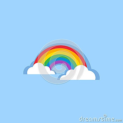 Rainbow arch with two clouds colorful vector icon with primary color spectrum. Vector Illustration