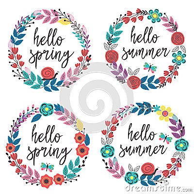 Set of isolated floral frames Vector Illustration