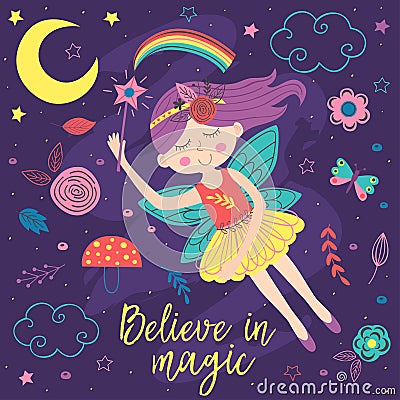 Poster with magic night fairy Vector Illustration