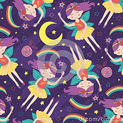 Seamless pattern with magic night fairy Vector Illustration