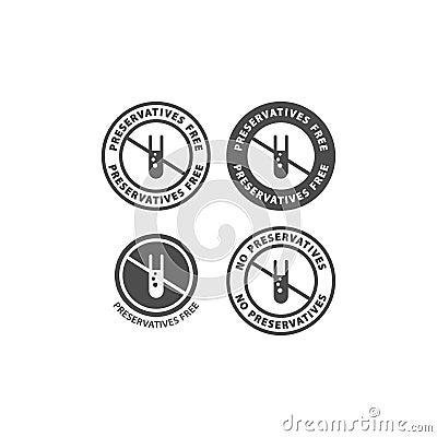 Preservative free and no preservatives ingredient circle label icon set. Vector Illustration