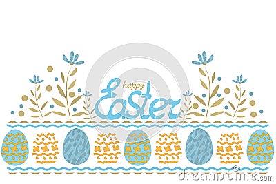 Happy Easter vector card with eggs and flowers. Vector Illustration