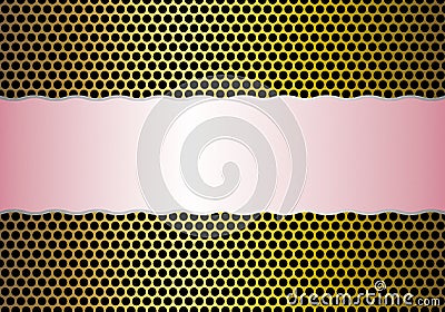 Pink Band in Shining Golden Perforated Metal Mesh Background Stock Photo