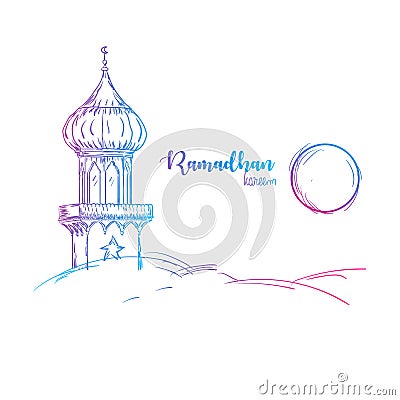 Ramadhan mosque tower design with hand drawing techniques Vector Illustration