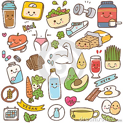 Set of diet kawaii doodle Stock Photo