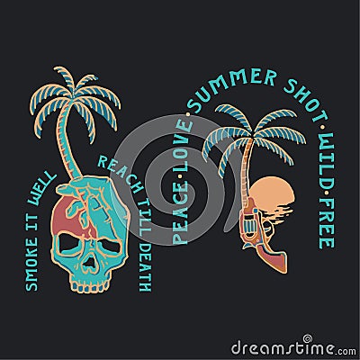 Summer Illustration skull and gun tropical Vector Illustration