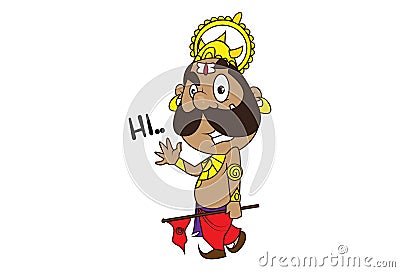 Vector Cartoon Illustration Of Cute Ravan. Vector Illustration