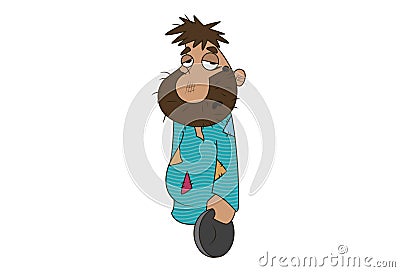 Vector Cartoon Illustration Of Cute Beggar. Vector Illustration