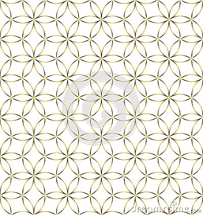 Seamless Golden Geometric Flowers and Circles Pattern in White Background Stock Photo