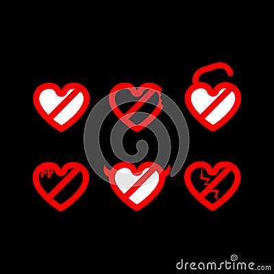 Broken heart vector icon. Set of Red heart - symbol logo Vector Illustration