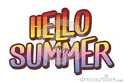 Hello summer text illustration - summer sunset at beach Vector Illustration