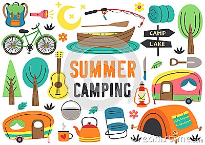 Set of isolated summer camping elements part 2 Vector Illustration