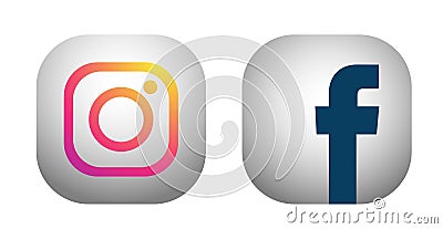 Set of popular social media logos icons Instagram and facebook element vector on white background. in ai10 illustrations Cartoon Illustration