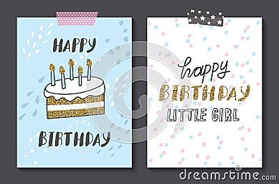 Set of cute birthday card design template Stock Photo