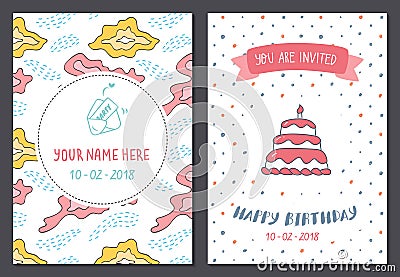 Set of cute birthday card design template Stock Photo