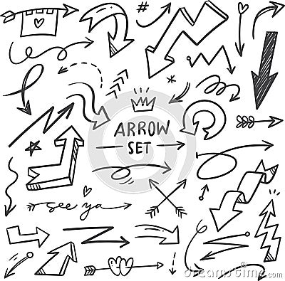 Set of Hand drawn arrows doodle Stock Photo