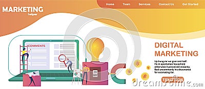 Man gets money with magnet helpa successful idea brings a large income for the business, Vector illustration for web site and land Cartoon Illustration