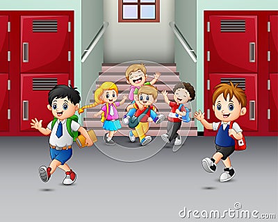 Happy students playing at the school Vector Illustration