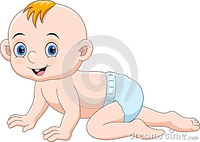 Cute cartoon baby crawling and smiling Stock Photo