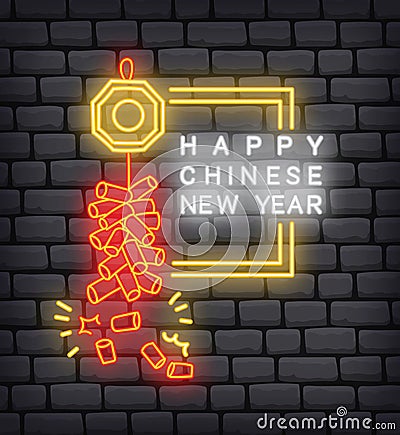 Chinese New Year greeting in neon effect illustration Vector Illustration