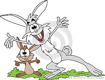 Cartoon bunnies smiling happily to the camera vector Vector Illustration