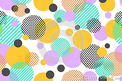 Seamless pattern of colorful dots and geometric circle modern on white background Cartoon Illustration