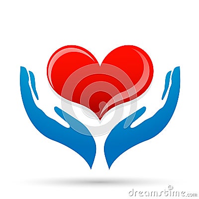 Heart care love protect save compassion hand taking care people love donation heart icon element vector logo on white background Cartoon Illustration