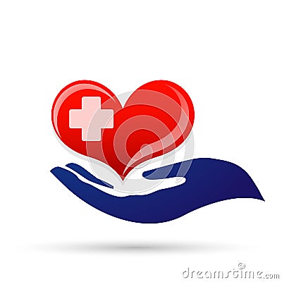 Heart care medical healthy heart hand taking care people heart icon element vector logo on white background Stock Photo