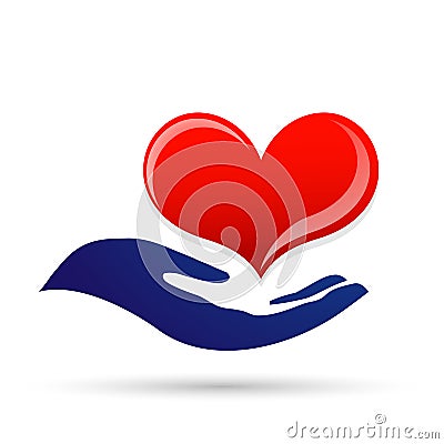 Heart care love protect save compassion hand taking care people love donation heart icon element vector logo on white background Cartoon Illustration