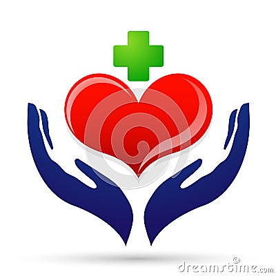 Heart care medical healthy heart hand taking care people heart icon element vector logo on white background Stock Photo