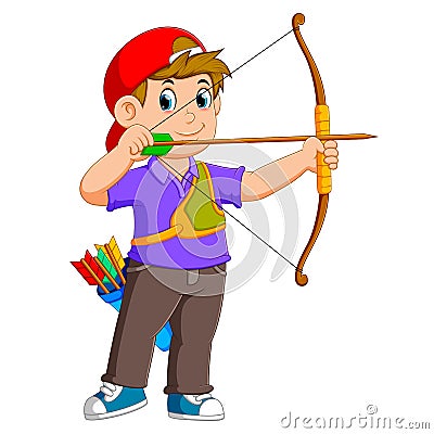 The professional archer is archering with the good posing Vector Illustration