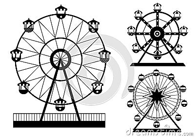 Set of silhouettes Ferris Wheel from amusement park, vector illustrations Vector Illustration