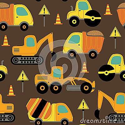 Seamless pattern with work trucks Vector Illustration