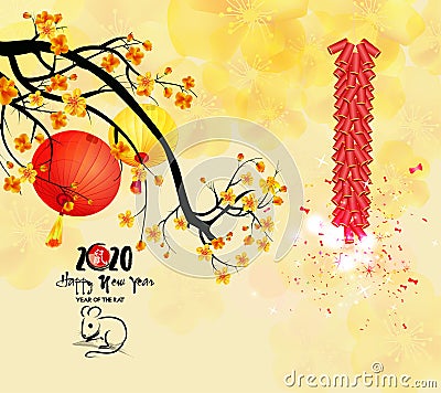 Happy New Year 2020, merry christmas. Happy Chinese New Year 2020 year of the rat Vector Illustration
