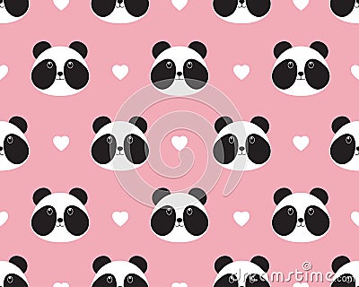 Seamless pattern of cute panda face with heart Stock Photo
